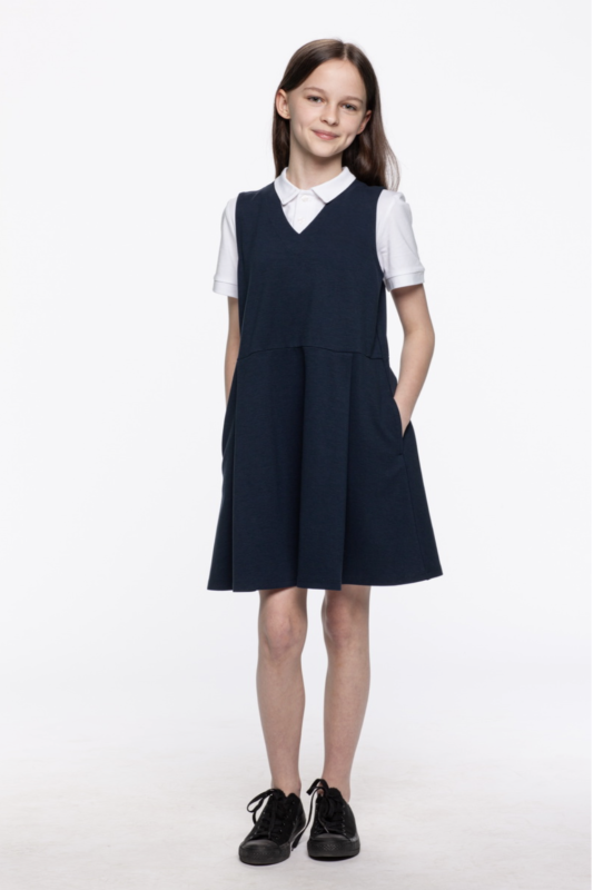 Dark blue sarafan with pockets